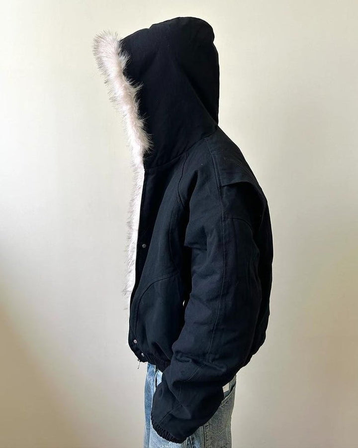 Structured Faux Fur Collar Padded Hooded Jacket