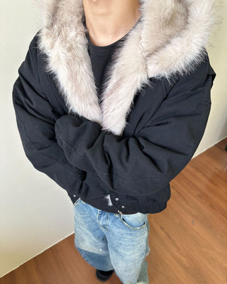 Structured Faux Fur Collar Padded Hooded Jacket