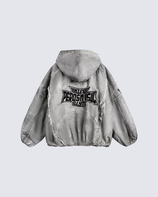 Distressed Embroidered Padded Hooded Jacket