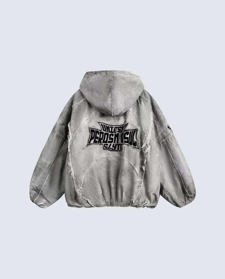 Distressed Embroidered Padded Hooded Jacket