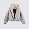 Structured Faux Fur Collar Padded Hooded Jacket