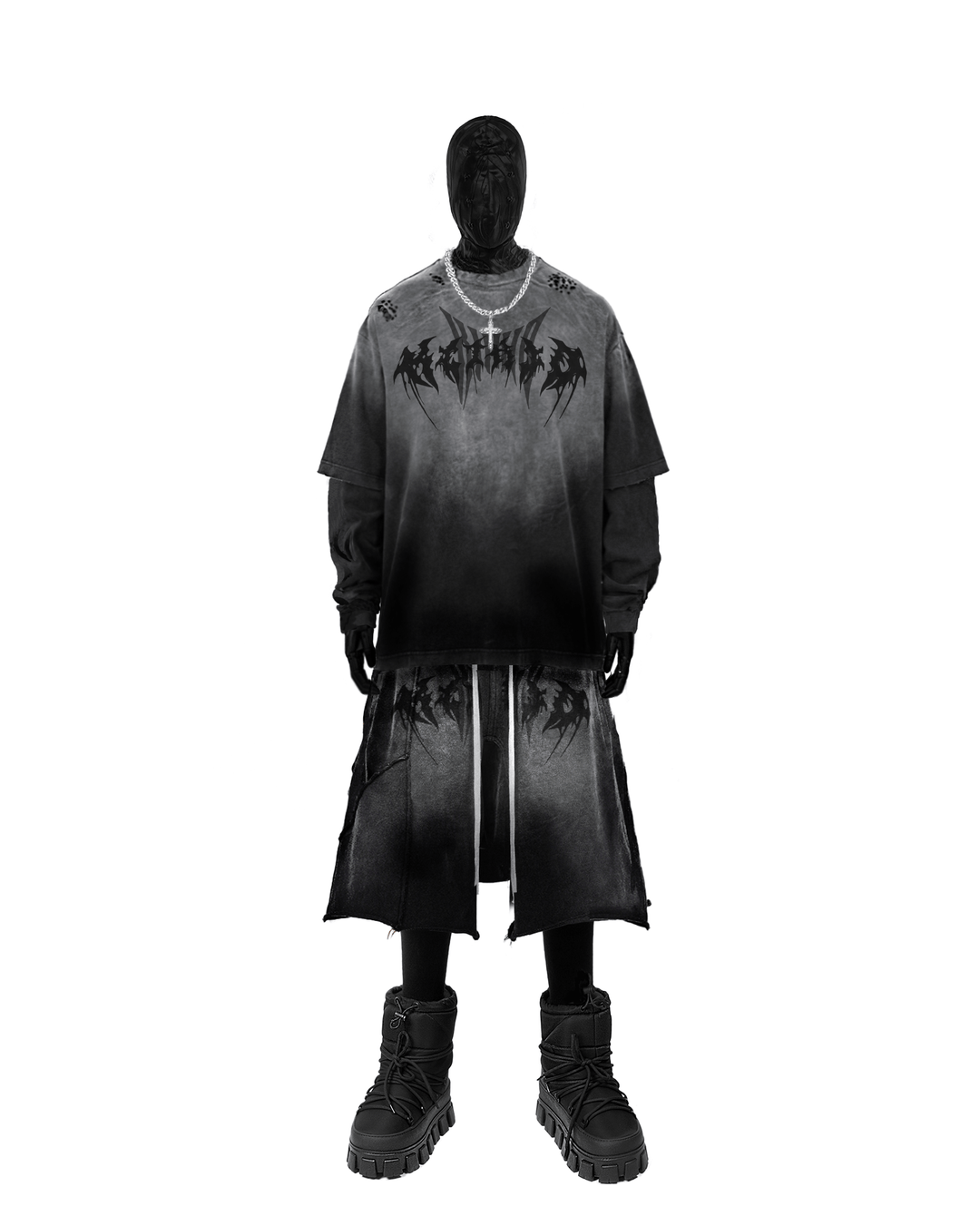 KIIKIO Gothic Logo Distressed Oversized T-Shirt