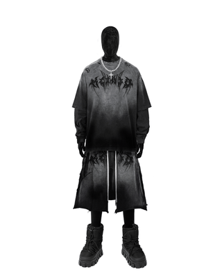 KIIKIO Gothic Logo Distressed Oversized T-Shirt