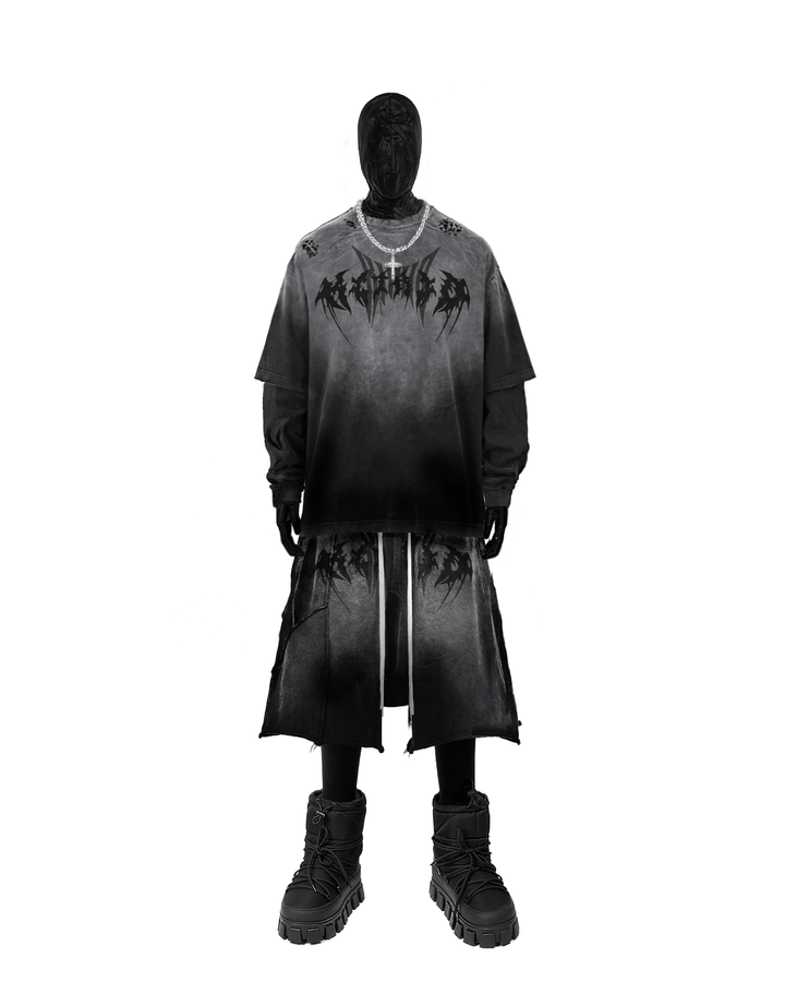 KIIKIO Gothic Logo Distressed Oversized T-Shirt