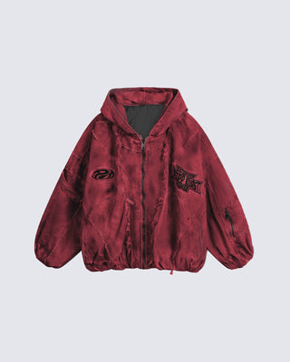 Distressed Embroidered Padded Hooded Jacket