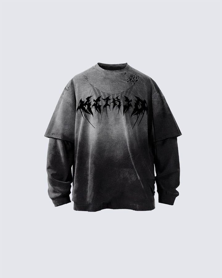 KIIKIO Gothic Logo Distressed Oversized T-Shirt