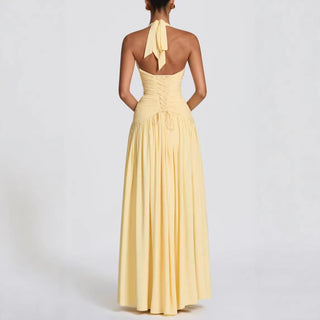 Dame Elegant Maxi Kjole med Innvikningsdesign og V-hals