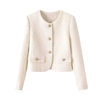 Damer elegant kort jakke i tweed stil med gullknapper Skjora