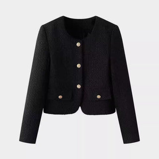 Damer elegant kort jakke i tweed stil med gullknapper Skjora