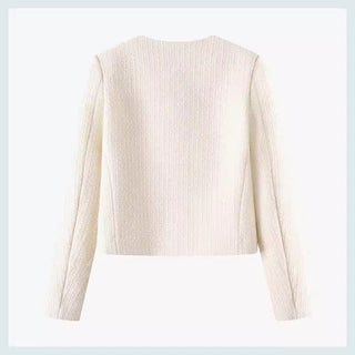 Damer elegant kort jakke i tweed stil med gullknapper Skjora