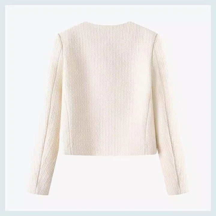 Damer elegant kort jakke i tweed stil med gullknapper Skjora