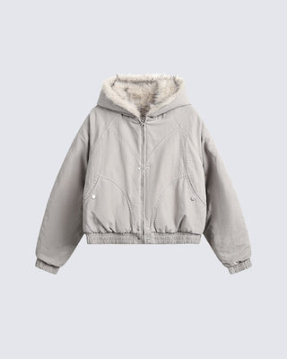 Structured Faux Fur Collar Padded Hooded Jacket