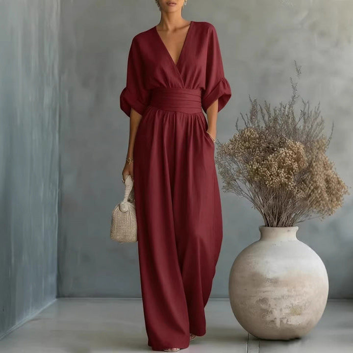 Uanstrengt eleganse – Jumpsuit for damer med V-hals